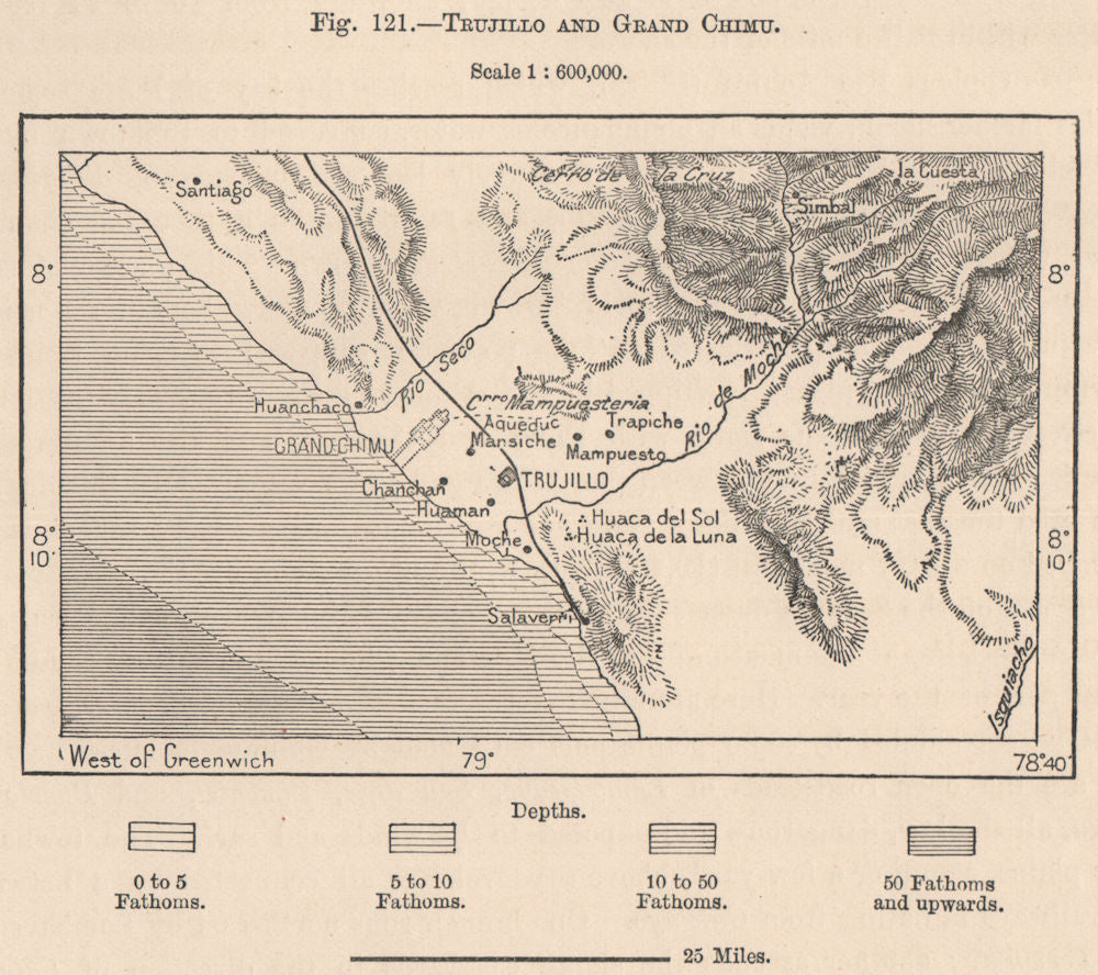 Trujillo and Grand Chimu ruins Chan Chan. Peru 1885 old antique map plan chart